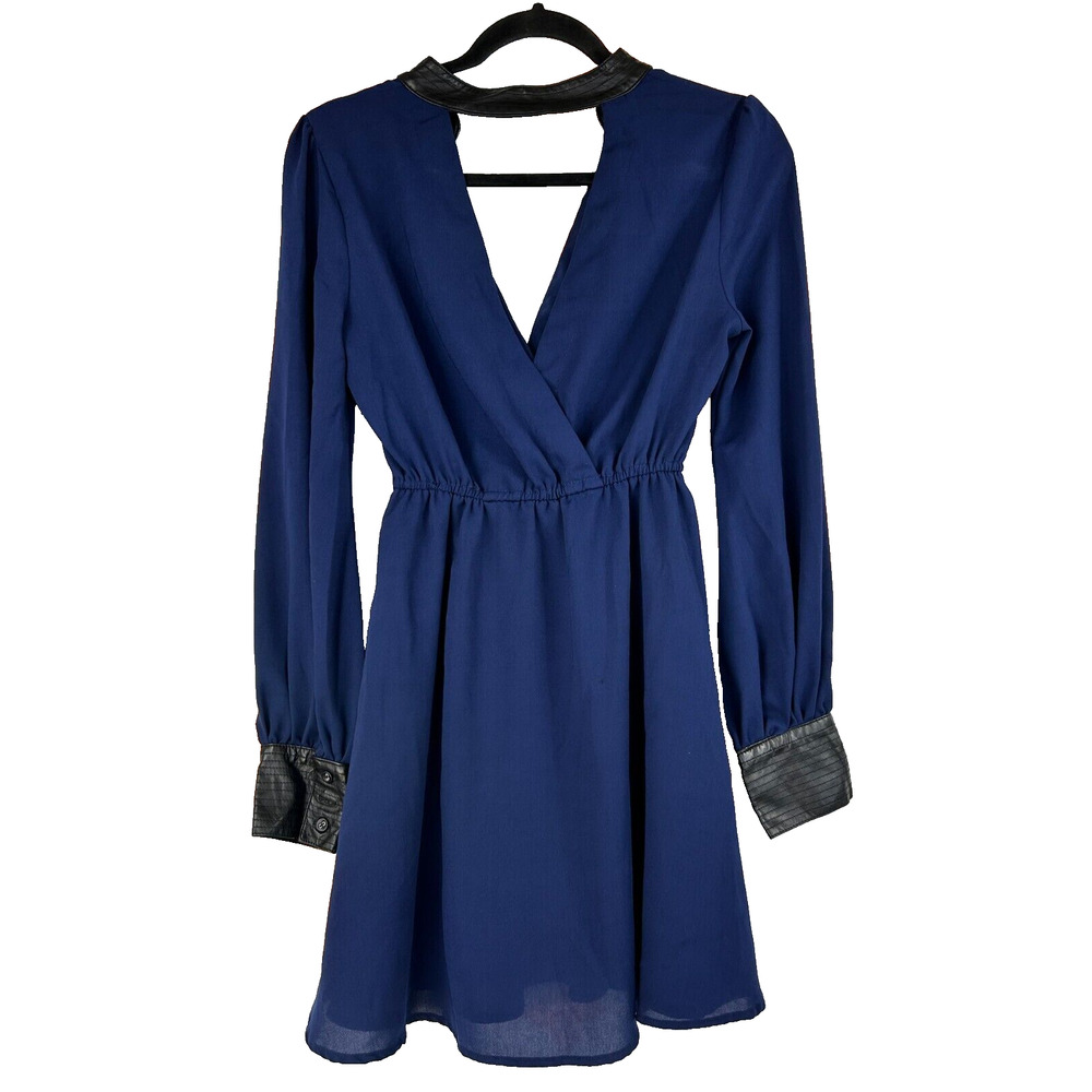 Very J Dress Womens Small Blue Elastic Waist Deep V Neck Long Sleeve Pullover - Picture 9 of 15